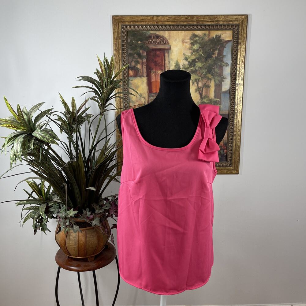 SHEIN‎ Pink Bow Shoulder Tank Top Women Large Sleeveless Stretch Blouse Feminine